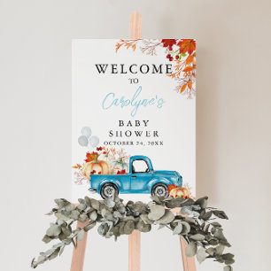 Pumpkin Blue Truck Fall Baby Shower Welcome Sign