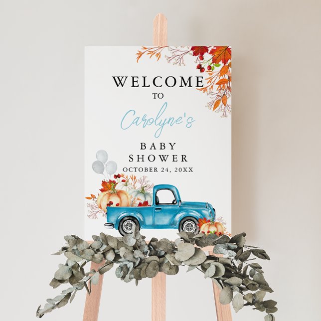 Pumpkin Blue Truck Fall Baby Shower Welcome Sign (Creator Uploaded)