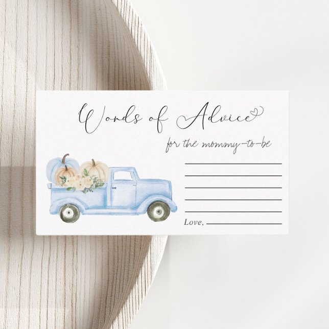 Pumpkin Blue Truck Words Of Advice Baby Boy Shower Enclosure Card (Creator Uploaded)