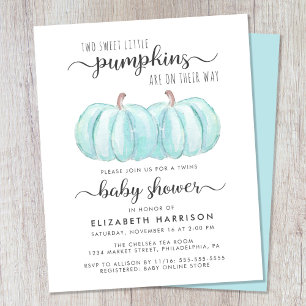 Pumpkin Blue Twin Baby Boys Shower Invitation