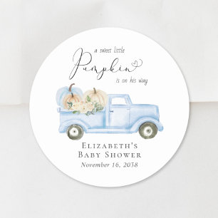 Pumpkin Blue Vintage Truck Baby Boy Shower Classic Round Sticker