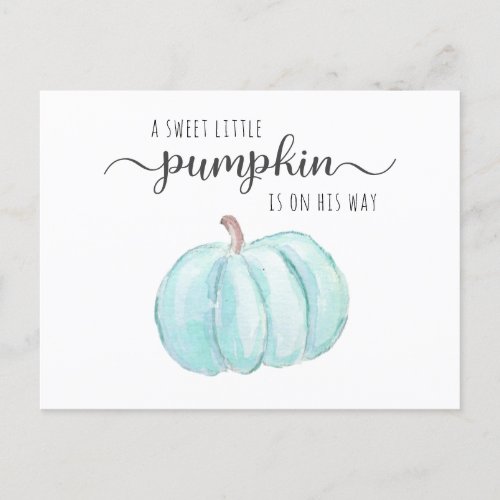 Pumpkin Blue Watercolor Baby Boy Shower by Mail Invitation Postcard