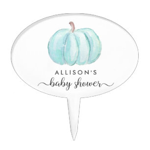 Pumpkin Blue Watercolor Baby Boy Shower Cake Topper