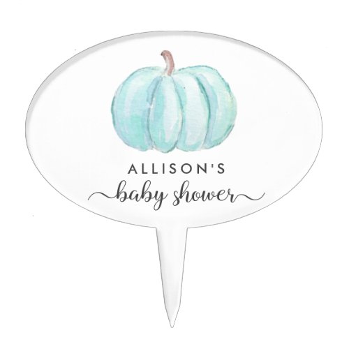 Pumpkin Blue Watercolor Baby Boy Shower Cake Topper