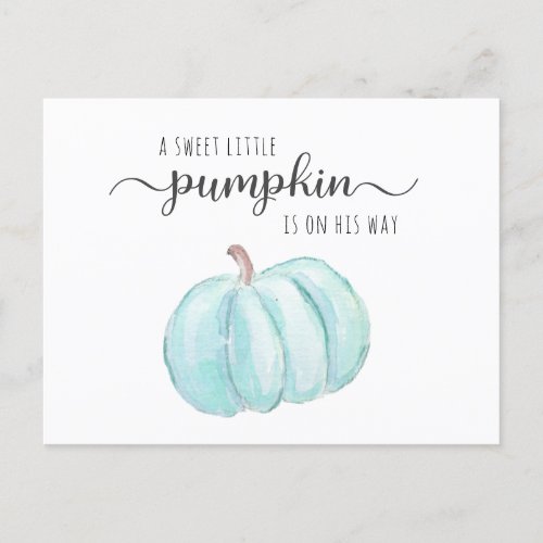 Pumpkin Blue Watercolor Baby Boy Shower Invitation Postcard