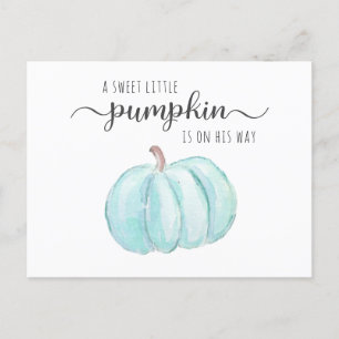 Pumpkin Blue Watercolor Baby Boy Virtual Shower Invitation Postcard