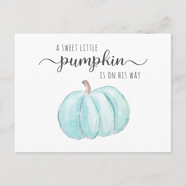 Pumpkin Blue Watercolor Baby Boy Virtual  Shower Invitation Postcard (Front)