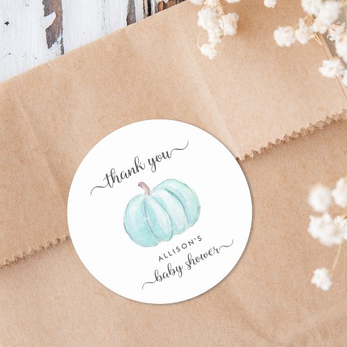 Pumpkin Blue Watercolor Baby Shower Thank You Classic Round Sticker