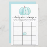 Pumpkin Blue Watercolor Bingo Baby Shower Game