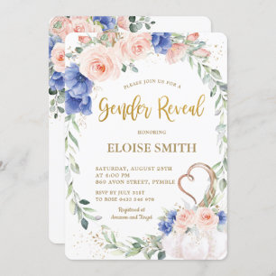 Pumpkin Blush Blue Floral Wreath Gender Reveal  Invitation