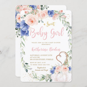 Pumpkin Blush Blue Floral Wreath Girl Baby Shower  Invitation