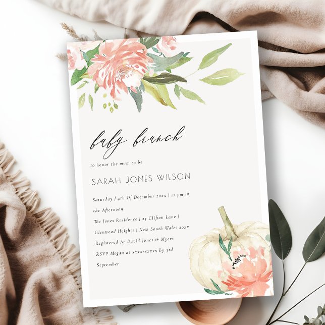 Pumpkin Blush Floral Baby Brunch Shower Invite (Creator Uploaded)