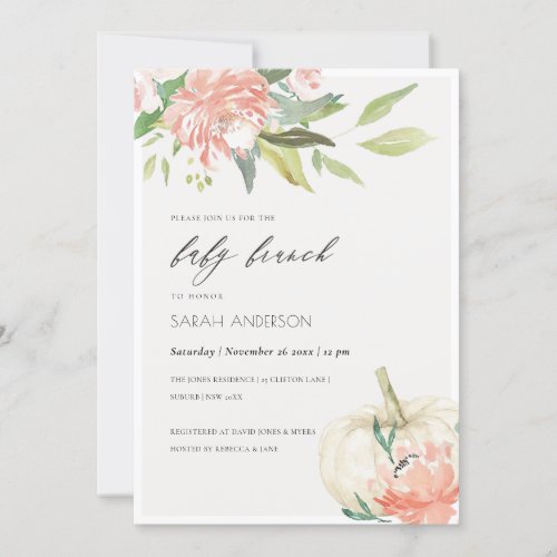 Pumpkin Blush Floral Baby Brunch Shower Invite