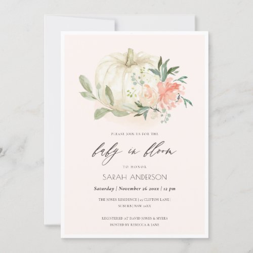 Pumpkin Blush Floral Baby in Bloom Shower Invite