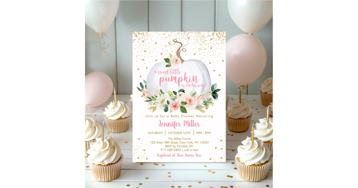 Pumpkin Blush Floral Baby Shower Invitation