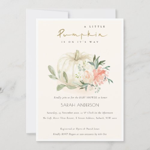 Pumpkin Blush Floral Little Baby Shower Invite