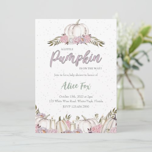 Pumpkin Blush Pink Baby Shower Invitation Girl