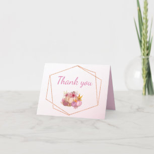 Pumpkin Blush Pink Famed Fall Baby Shower Letterpress Thank You Card