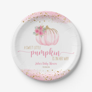Pumpkin Blush Pink Gold Baby Girl Shower Favor Paper Plates