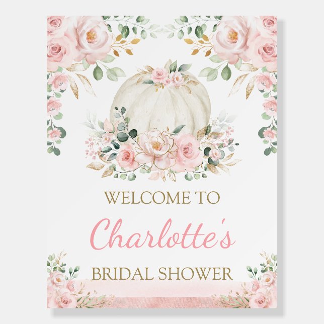 Pumpkin Blush Rose Floral Bridal Shower Welcome Foam Board (Front)