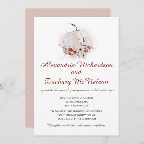 Pumpkin Blush Rustic Elegant Floral Watercolor  Invitation