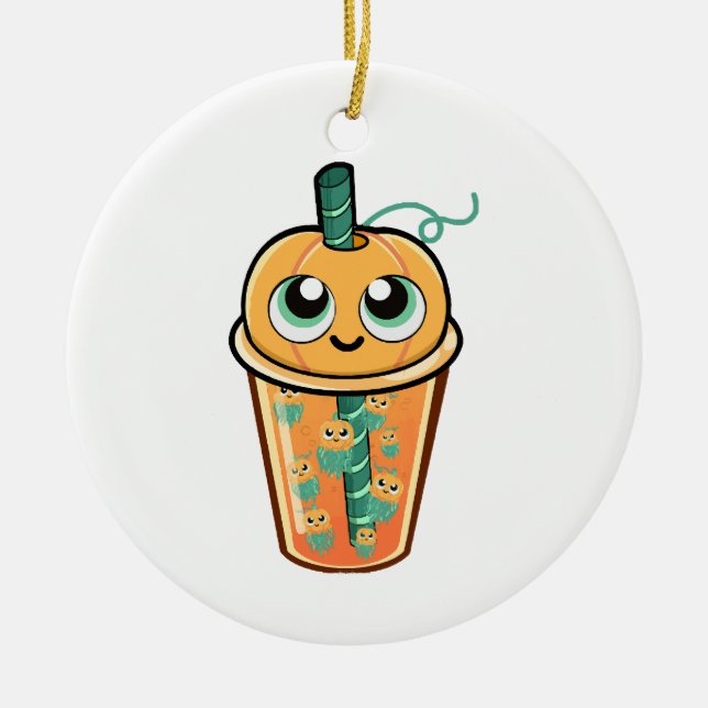 Pumpkin Boba Jellyfish Ceramic Ornament (Front)