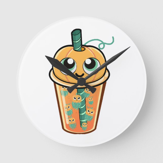 Pumpkin Boba Jellyfish Round Clock (Front)