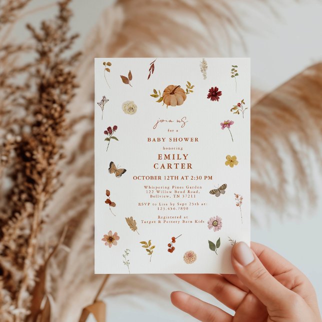 Pumpkin Boho Baby Shower Fall Wildflower Invitation (Creator Uploaded)