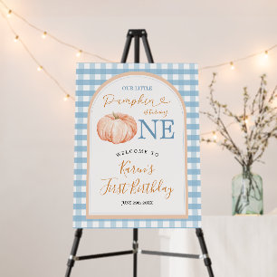 Pumpkin Boho Blue Gingham 1st Birthday Welcome Foam Board