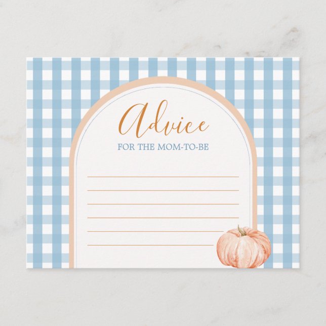 Pumpkin Boho Blue Gingham Advice For Mommy Enclosure Card (Front)