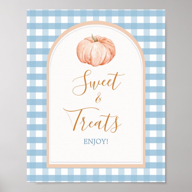 Pumpkin Boho Blue Gingham Baby Shower Sweet Treats Poster (Front)