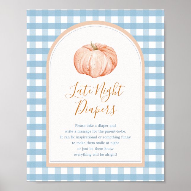 Pumpkin Boho Blue Gingham Late Night Diaper Sign (Front)