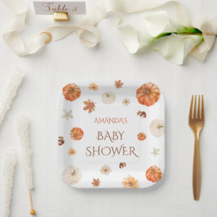 Pumpkin Boho Fall Autumn Baby Shower Floral Paper Plates