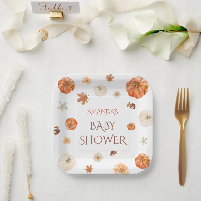 Pumpkin Boho Fall Autumn Baby Shower Floral Paper Plates (Wedding)