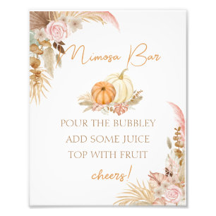 Pumpkin Boho Floral Baby Shower Mimosa Bar Poster