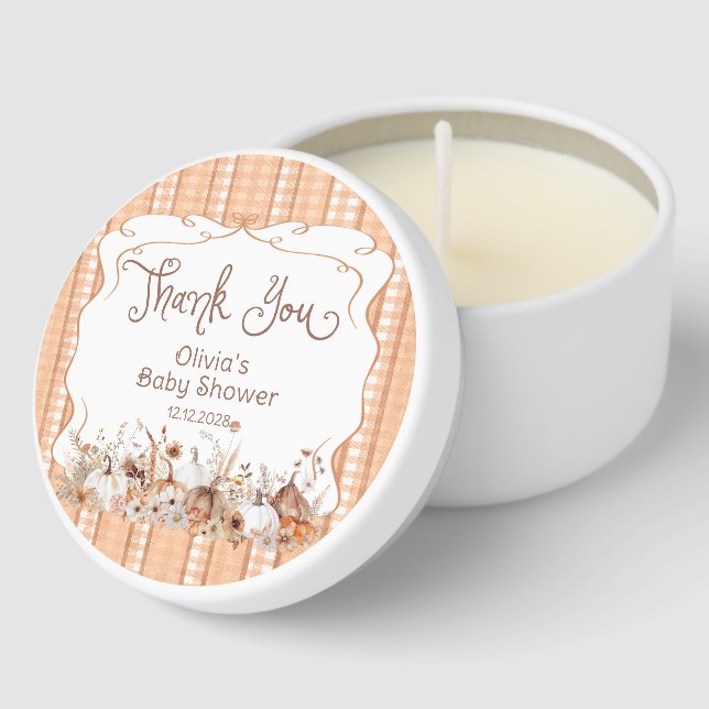 Pumpkin Boho Floral Baby Shower Thank You Mini Candle Favors (Corner)