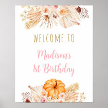 Pumpkin Boho Floral Birthday Welcome Poster