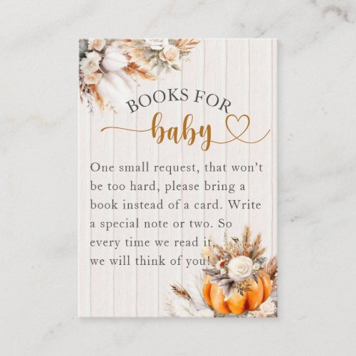 Pumpkin Boho Gender Neutral Baby Shower Books Enclosure Card