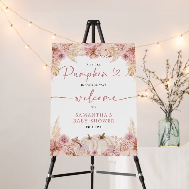 Pumpkin Boho Pink Pampas Grass Baby Shower Welcome Foam Board (In Situ (Stand))