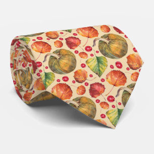 Pumpkin Boho Terracotta Autumn Fall Leaves Neck Tie