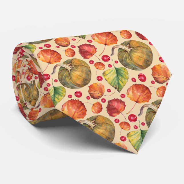 Pumpkin Boho Terracotta Autumn Fall Leaves Neck Tie (Rolled)