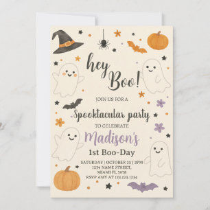 Pumpkin Boo 1st Birthday Invitation Hey Boo Hall