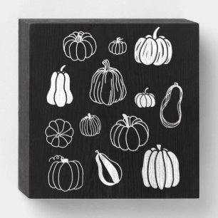 Pumpkin Botanical in White Wooden Box Sign