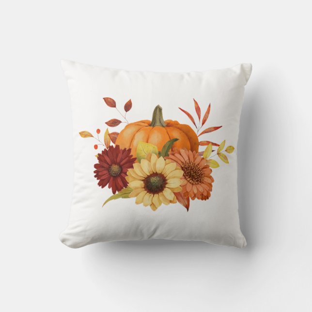 Pumpkin Bouquet Farmhouse Autumn Decor Throw Pillow (Front)