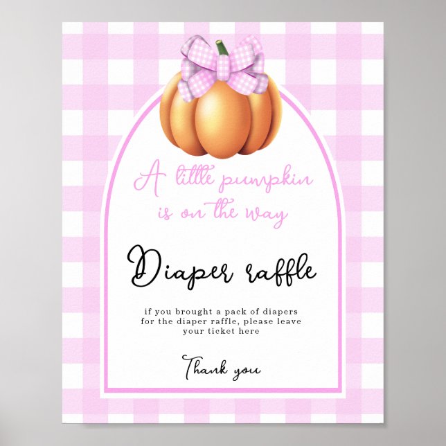 Pumpkin bow arch baby shower Diaper Raffle game Poster (Front)