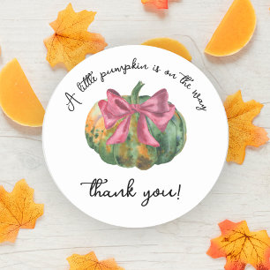 Pumpkin bow autumn baby shower - Thank You Classic Round Sticker