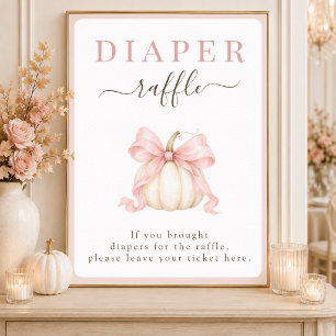 Pumpkin Bow Baby Girl Shower Diaper Raffle Sign