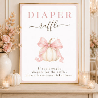 Pumpkin Bow Baby Girl Shower Diaper Raffle Sign