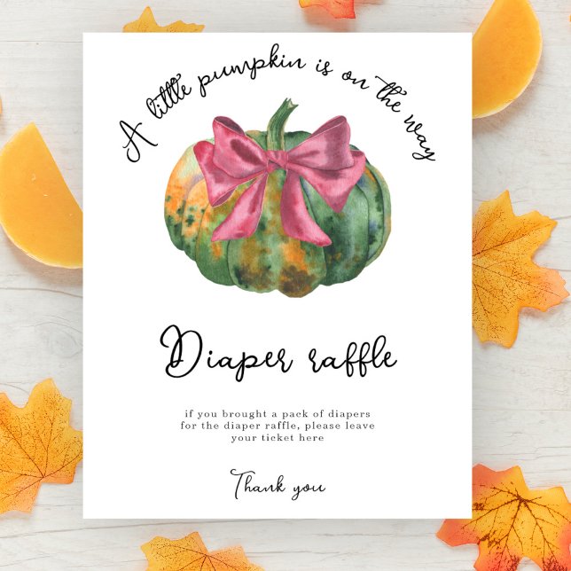 Pumpkin bow baby shower Diaper Raffle game Poster (Creator Uploaded)