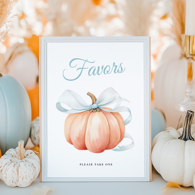 Pumpkin Bow Baby Shower Favors Table Sign Poster (Creator Uploaded)